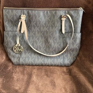 Michael Kors Brown MK Monogram Tote with Gold Charm